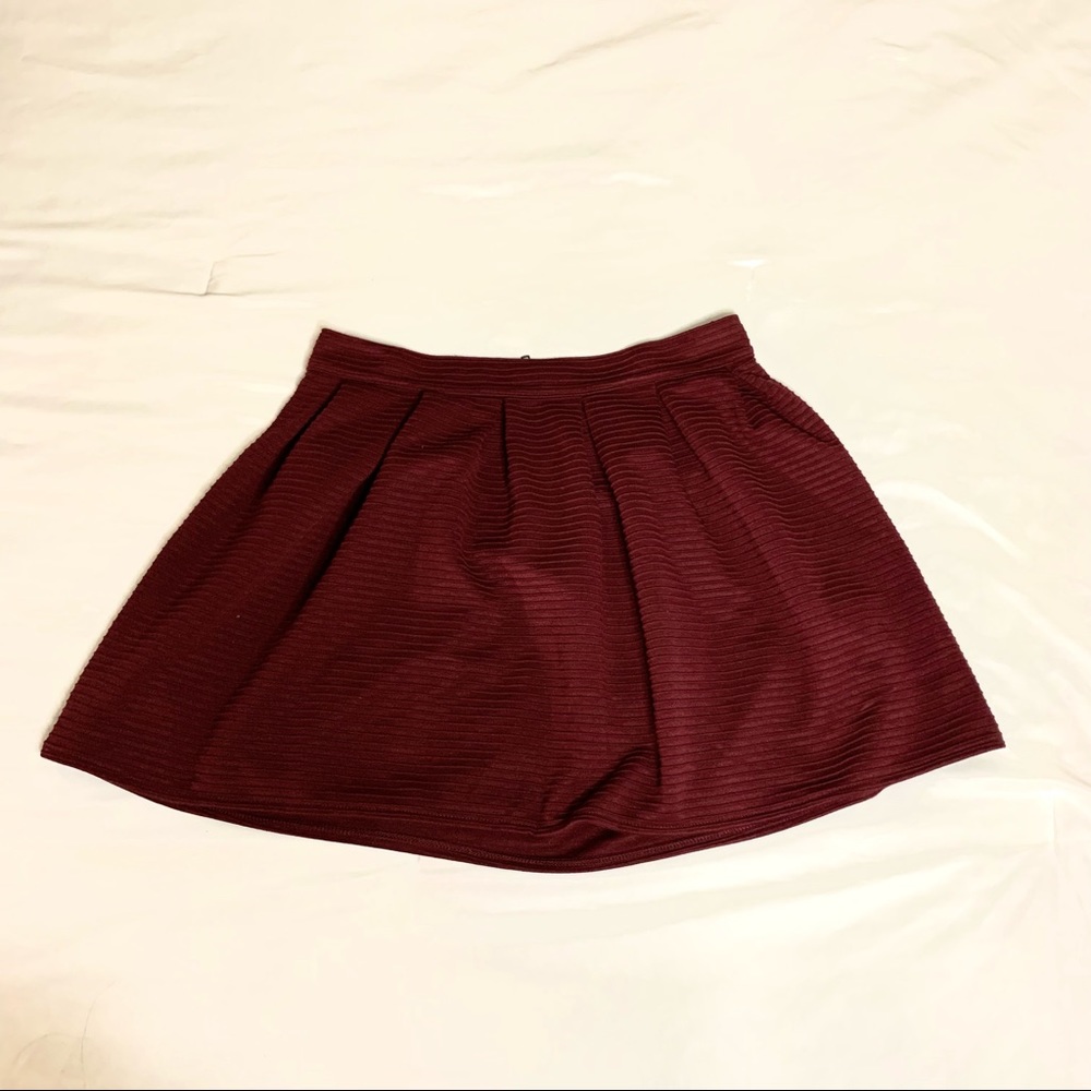 Bethany Mota Burgundy Ribbed Mini Skater Skirt
